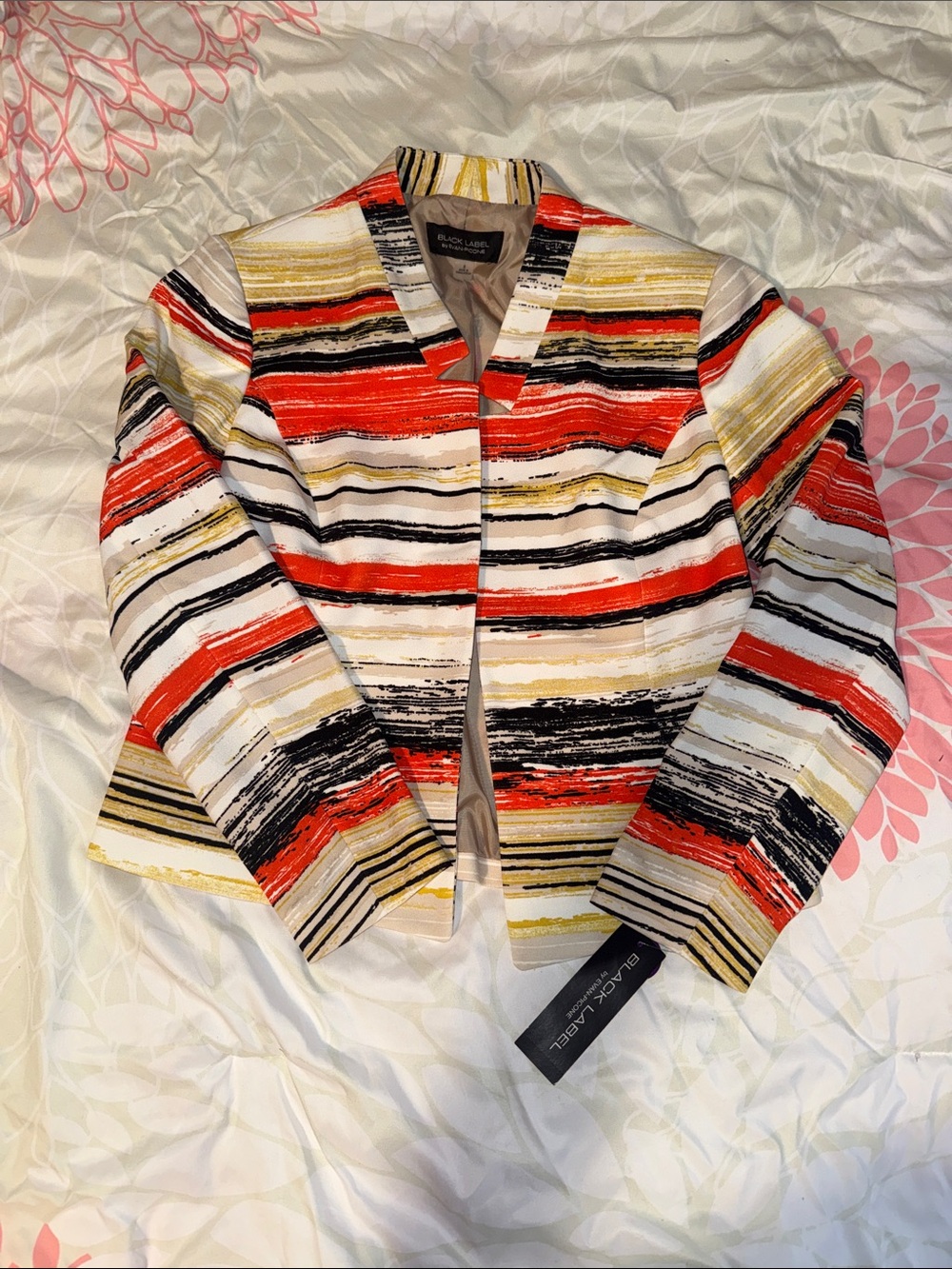 Black Label Striped Open-Front Women's Blazer in Red, Black & Cream